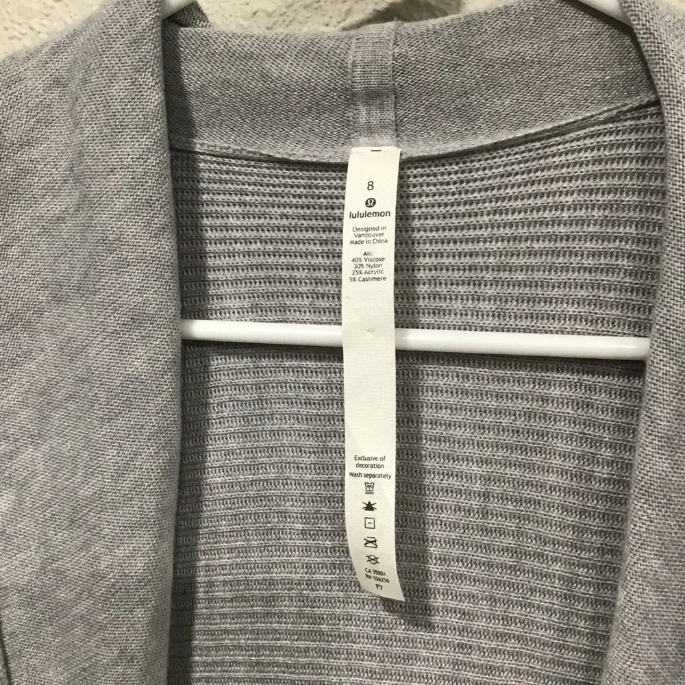 Lululemon Sundown Sweater Wrap Women's Sz 8 Gray Cardigan Hooded Cashmere‎ Blend